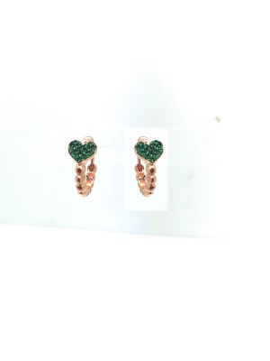 orecchino cerchietto cuore centrale con xirconi verdi in ag